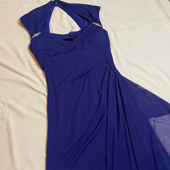 Xscape Royal Blue Asymmetrical Prom Gala Dress Gown - Picture 7 of 15